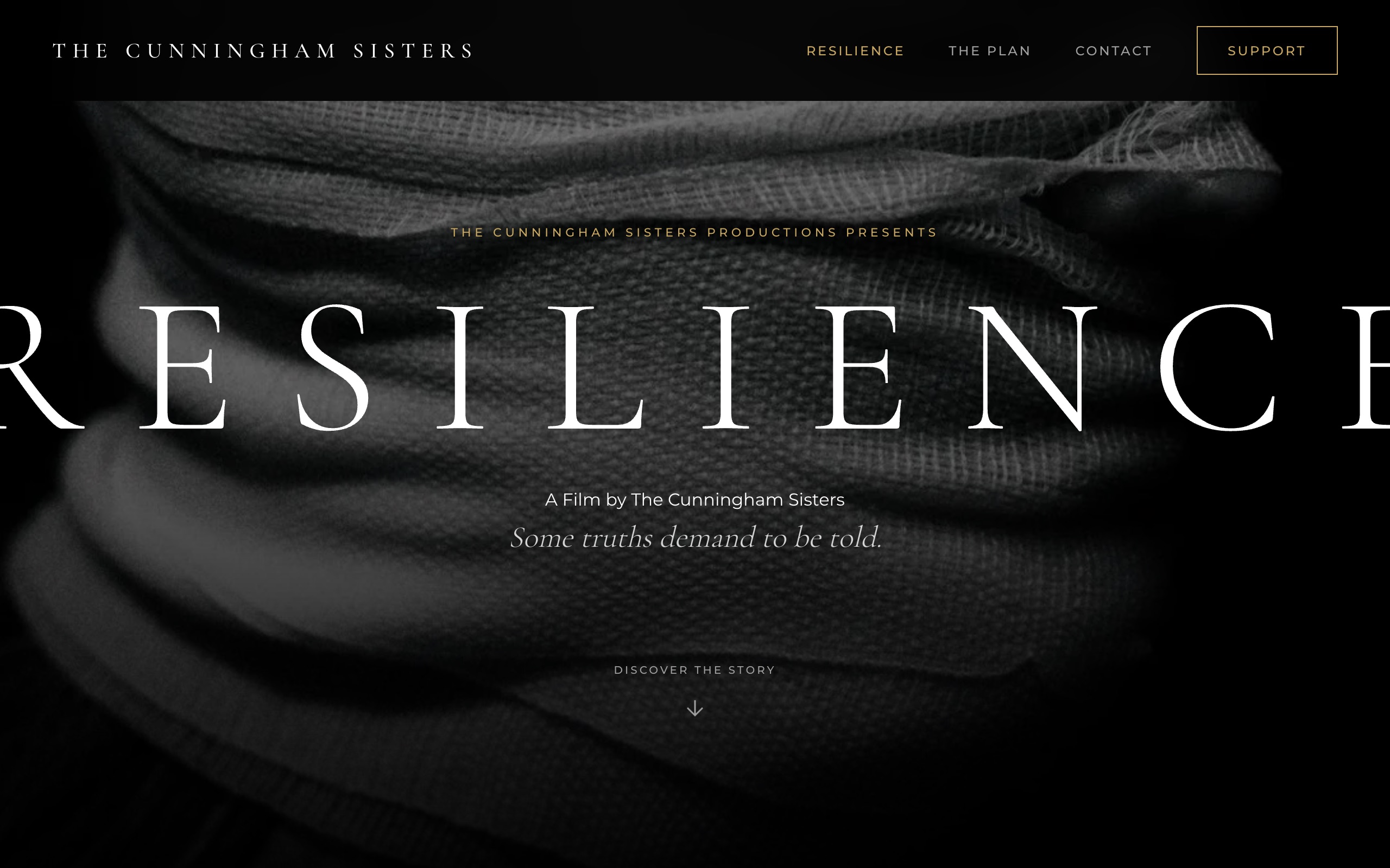 Cunningham Sisters Productions website homepage. Custom web design for a film production company.
