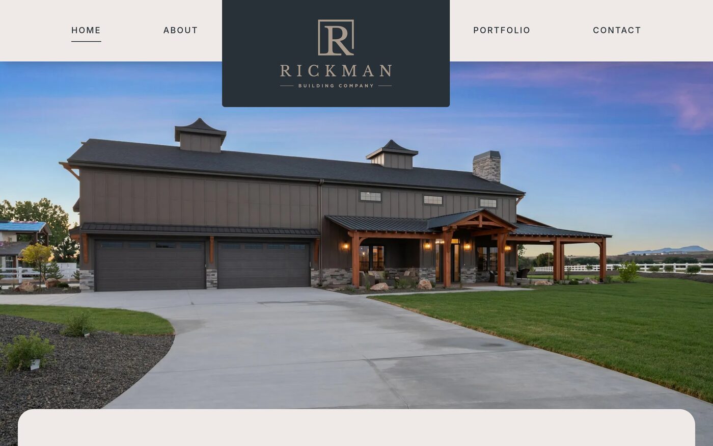 Rickman Building Company website homepage. A hand-coded custom home builder site we built for the Treasure Valley.